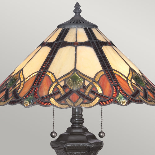 Elstead Cambridge - 2 Lichts Tafellamp Vintage Brons, Tiffany Glas, E27