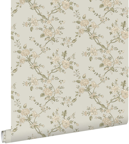 ESTAhome behang vintage bloemen lichtblauw en groen - 50 x 900 cm - 132208