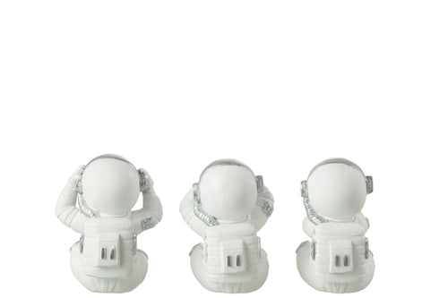 J-Line decoratie Astronauten horen/zien/zwijgen - polyresin - wit/zilver - 3 stuks