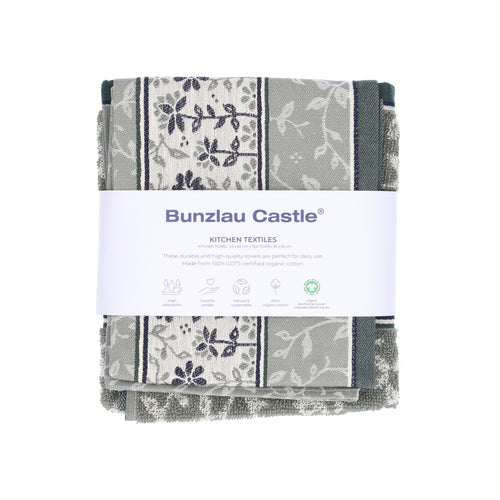 Bunzlau Castle Luxe Keukendoek en Theedoek - Daydream Donkergroen - 100% biologisch GOTS katoen - keukentextiel set - vtwonen shop