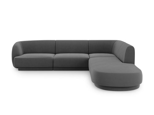 Micadoni rechter hoekbank Miley 6-zits, flueel, grijs - 248x255x70cm