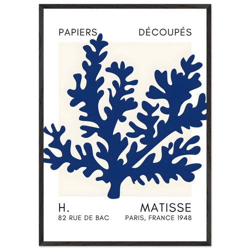 Artfulprints Poster met Lijst Matisse – Aqua bloom navy blue II   - 70x100 cm - Blauw