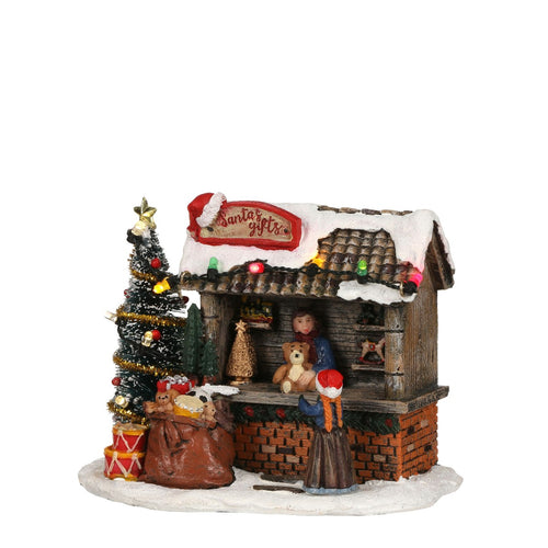 Luville Kerstdorp Miniatuur Santa's Gifts Cadeaukraam - Kerstversiering met Verlichting - Kerst Decoratie voor Binnen - Werkt op Batterijen of Adapter