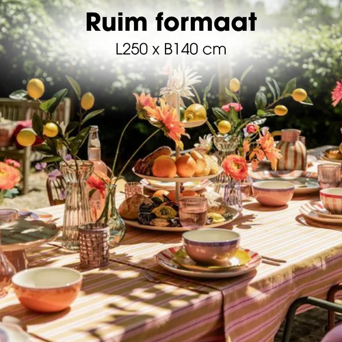 Mica Decorations Imke Gestreept Tafelkleed voor Eettafel - Tafellaken voor Binnen en Buiten 250 x 140 cm - Tafelzeil 100% Organisch Katoen - Oker