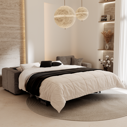 Premium Interiors - Rechthoekige hoekbank met snelle slaapfunctie VIBE - gewaafd fluweel mol 286cm