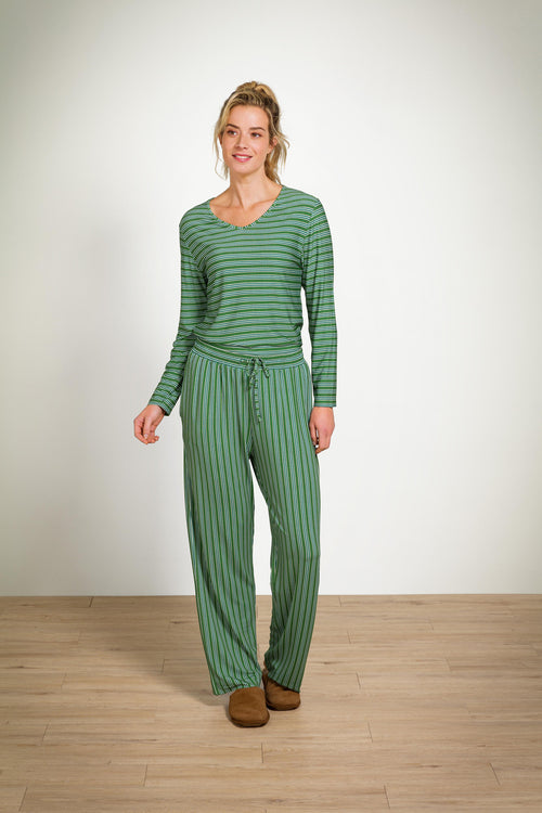 Pip Studio - Trice Pyjama t-shirt - Lange mouw Dames - Stripe - Groen - M