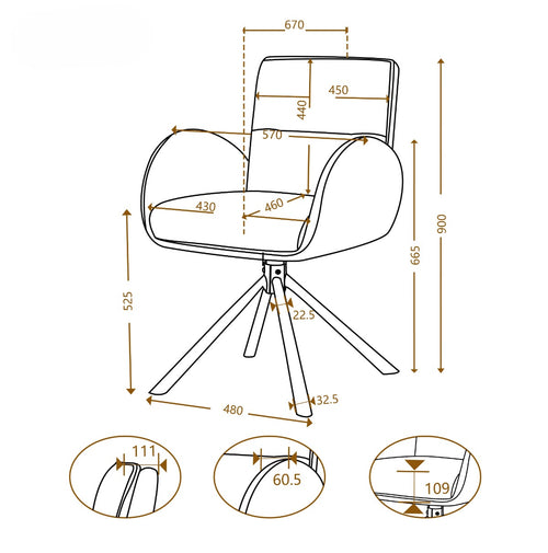 Giga Meubel Eetkamerstoel Tina Beige – Draaibaar – Met Armleuning – Stof en Metaal - Set van 2