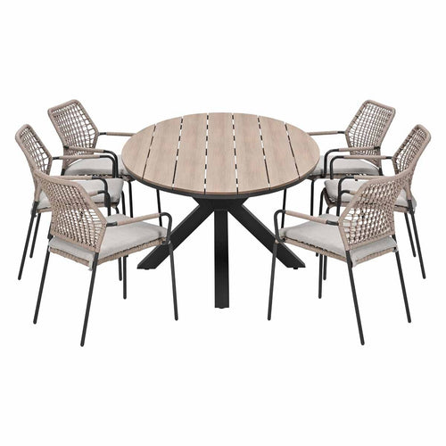 Garden Impressions Tuinset Natas sand 7-delig - Tulli tuintafel ovaal 220x115 cm