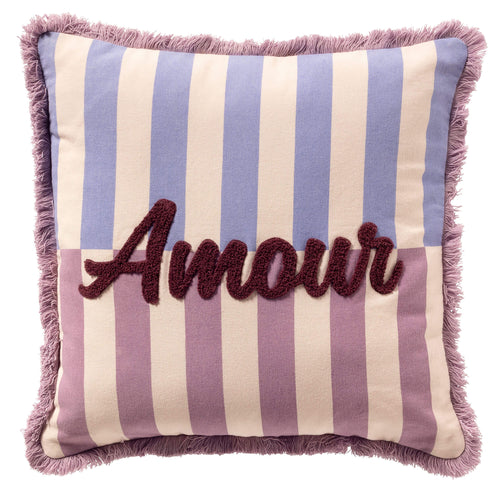 AMOUR - kussenhoes 45x45 cm - gestreept - 100% katoen - Rosebud - roze