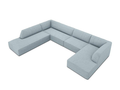Micadoni Panoramische hoekbank links Ruby 7-zits, ribfluwelen, lichtblauw - 273x366x69cm