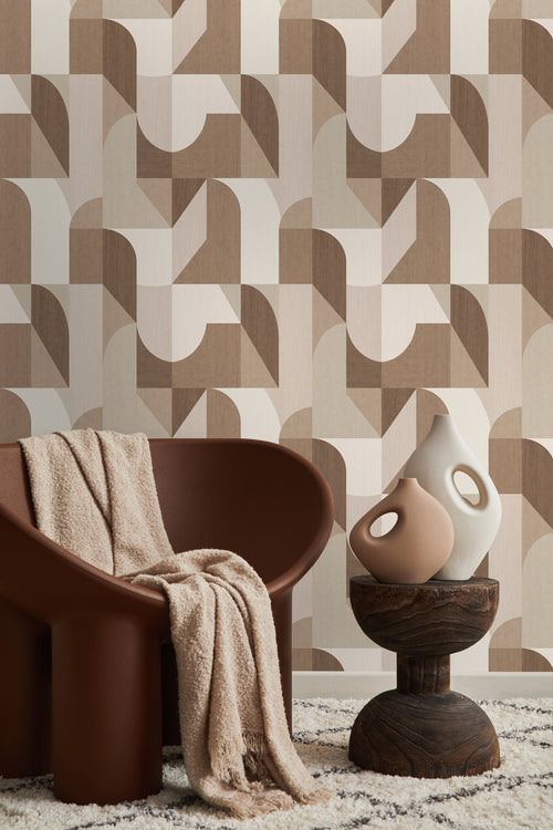 Origin Wallcoverings behang cirkels in Bauhaus stijl bruin en beige - 50 x 900 cm - 348028 - vtwonen shop