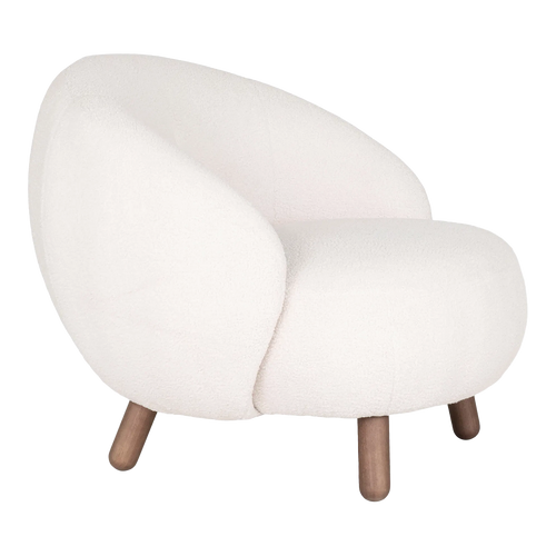 Artichok Mona ronde fauteuil met walnoot poten - teddystof wit