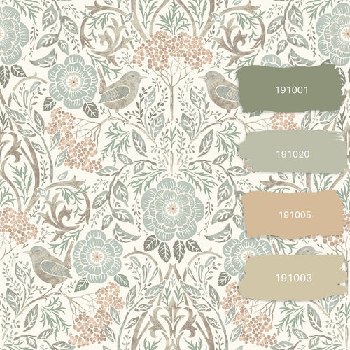 ESTAhome behang bloemen en vogels in art nouveau stijl wit 53 cm x 10.05 m 139294