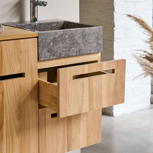 Tikamoon Badkamermeubel in massief teakhout en marmer 85 cm - Naturel - vtwonen shop