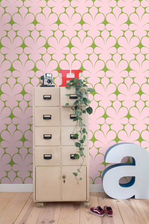ESTAhome behang retro ornamenten roze en groen - 50 x 900 cm - 131563