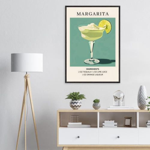Artfulprints Poster met Lijst Margarita cocktail - Ingrediënten   - 70x100 cm - Groen