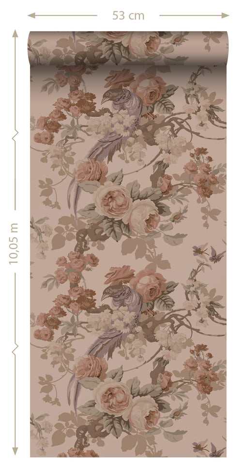 ESTAhome behang bloemen en vogels oudroze - 50 x 900 cm - 139809 - vtwonen shop