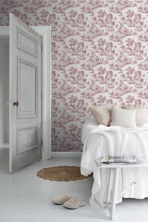 Sanders & Sanders behang toile de jouy print bordeaux rood - 53 cm x 10 m - 641037
