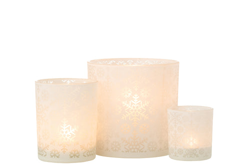 J-Line windlicht Sneeuw - glas - wit - large - vtwonen shop