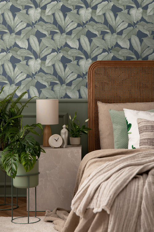 Borastapeter behang bladeren vergrijsd blauw - 53 cm x 10.05 m - 660529 - vtwonen shop