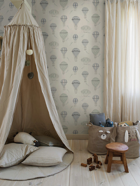 Borastapeter behang luchtballonnen vergrijsd blauw - 53 cm x 10.05 m - 660624 - vtwonen shop