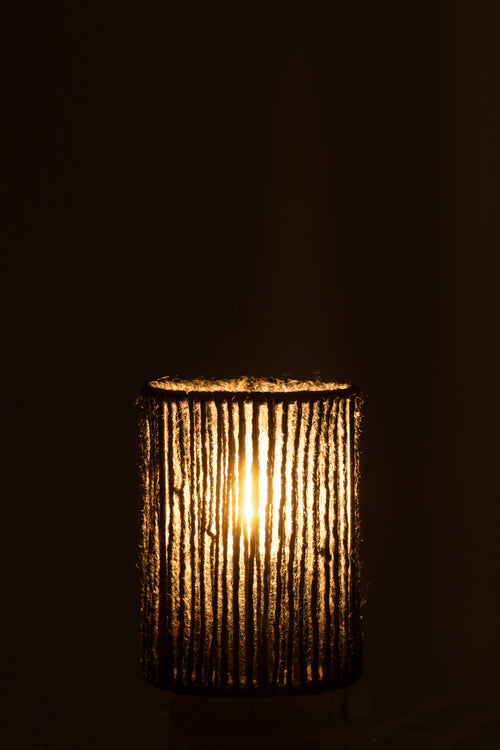 J-Line lamp Cilinder - metaal/katoen - zwart - small - LED lichtjes