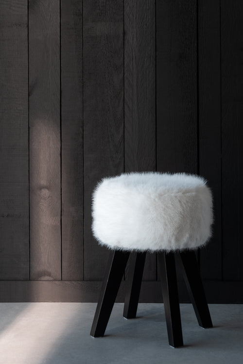 J-Line kruk Fur With Wooden - hout - wit