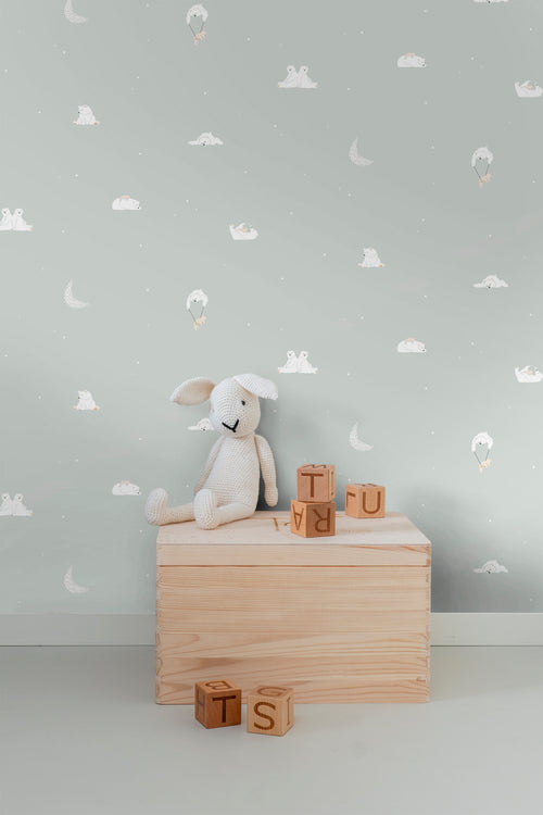 Sanders & Sanders behang beertjes vergrijsd mintgroen - 53 cm x 10 m - 640291