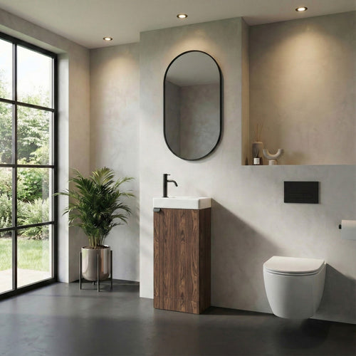 Badplaats Toiletmeubel Orion 40 x 22 cm – Walnoot Bruin – Fonteinmeubel met Wastafel