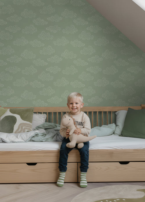 ESTAhome behang wolkjes groen - 50 x 900 cm - 131223