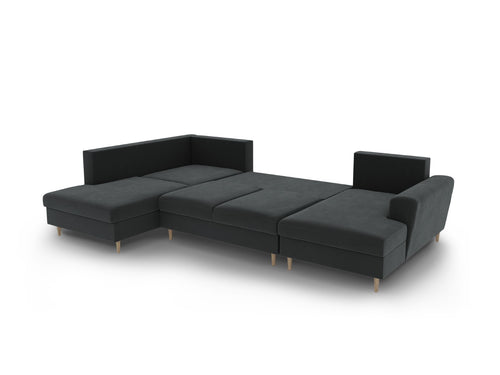 Cosmopolitan Design Links panoramische slaapbank met opbergdoos Kyoto 7-zits, flueel donkergrijs - 194x313x88cm