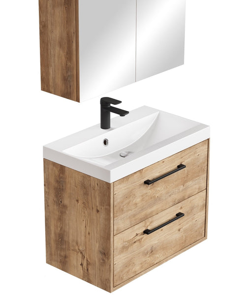 Badplaats Badkamermeubel Set Florence 01 60 cm – Kastanje Eiken – Hangend Wastafelmeubel met Spiegelkast