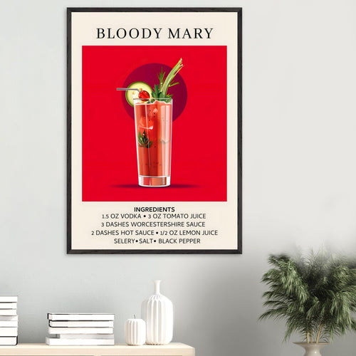 Artfulprints Poster Bloody Mary cocktail - Ingrediënten   - A4 21x29.7 cm - Rood