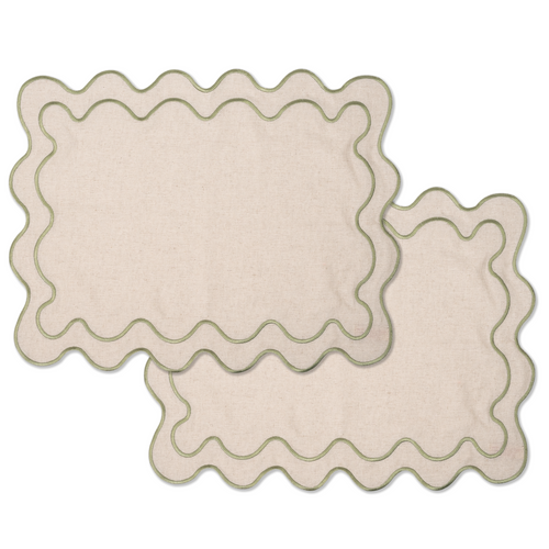 Kulu Club placemats Wavy - linnenmix - beige/groen - set van 2 - vtwonen shop