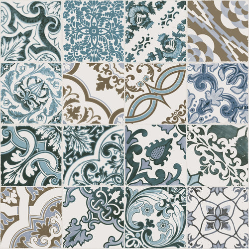 ESTAhome behang tegelmotief blauw en beige - 50 x 900 cm - 139290 - vtwonen shop