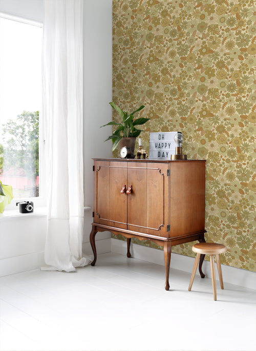 ESTAhome behang retro bloemen vergrijsd groen - 50 x 900 cm - 130964 - vtwonen shop
