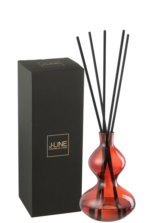 J-Line geurolie + stokjes Olive & Frank Incense - glas - rood - small - vtwonen shop