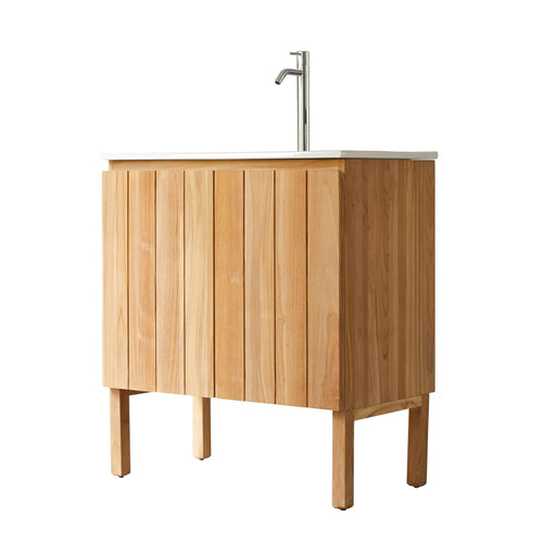 Tikamoon Massief teakhouten en keramisch badmeubel 80 cm - Naturel