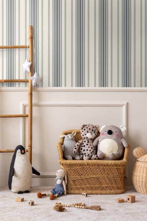 Sanders & Sanders behang strepen beige en blauw - 50 x 900 cm - 935389