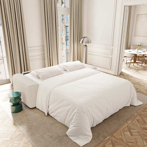 Premium Interiors - Snel uitklapbare slaapbank COMO - bouclé-stof crème 216cm