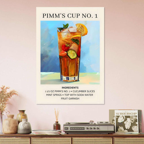 Artfulprints Poster met Lijst Pimm's Cup No. 1 cocktail - Ingrediënten   - 30x40 cm - Blauw