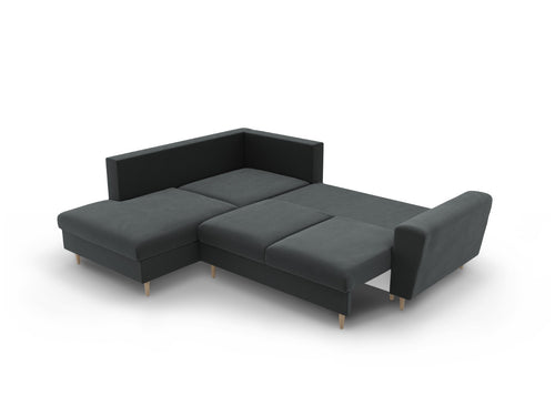 Cosmopolitan Design Uitklapbare hoekbank links met opbergdoos Kyoto 5-zits, flueel donkergrijs - 194x243x88cm