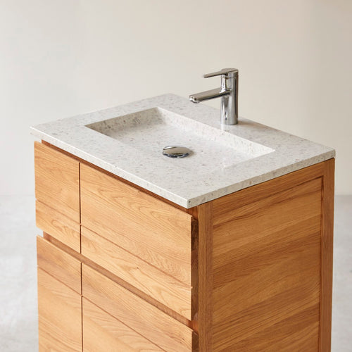 Tikamoon Badkamermeubel van eikenhout en terrazzo premium moon 60 Easy - Naturel