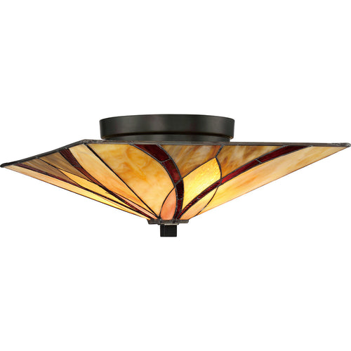 Elstead Asheville - 2-lichts plafondinbouwlamp brons, tiffany glas, E27