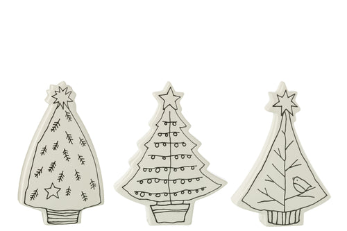 J-Line decoratie Kerstboom dolomite - keramiek - wit/zwart - 3 stuks - vtwonen shop