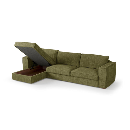 Premium Interiors - Hoekbank (links) MIKA - zacht aanvoelende geweven stof vintage groen 292cm