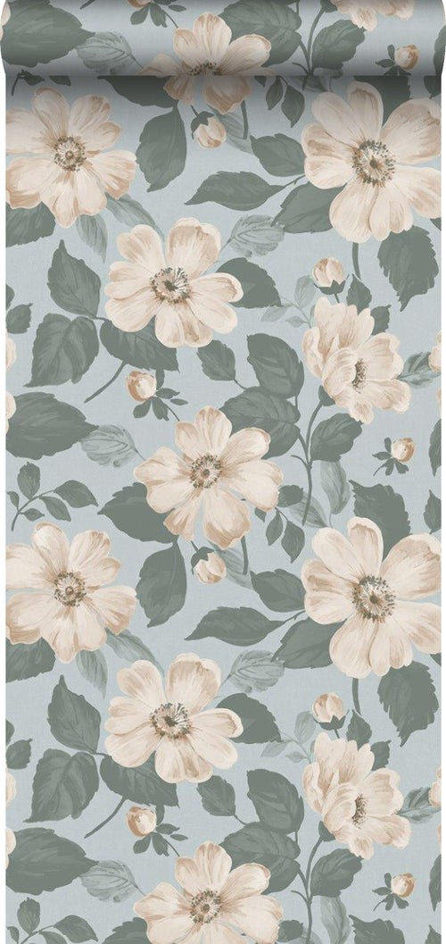 Borastapeter behang bloemen beige en blauw - 53 cm x 10.05 m - 660541 - vtwonen shop