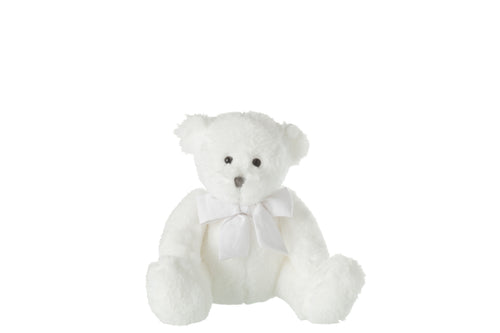 J-Line knuffel Beer met Strik - polyester - wit - small