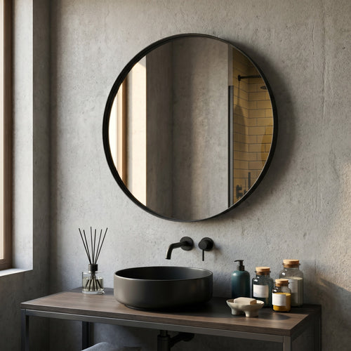 Spinder Design SENNE Badkamerspiegel rond zwart Ø60