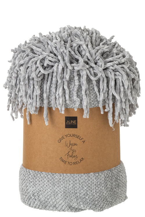 J-Line deken Chenille - polyester - grijs